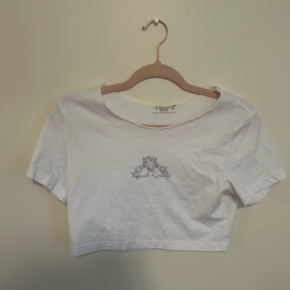 White Rhinestoned Off The Shoulder Cropped Baby T-Shirt - Picture 1 of 4